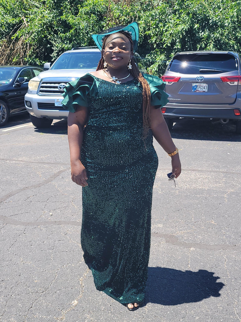 Sequins green dress with puffy sleeve - Blessed_PTA_Collections