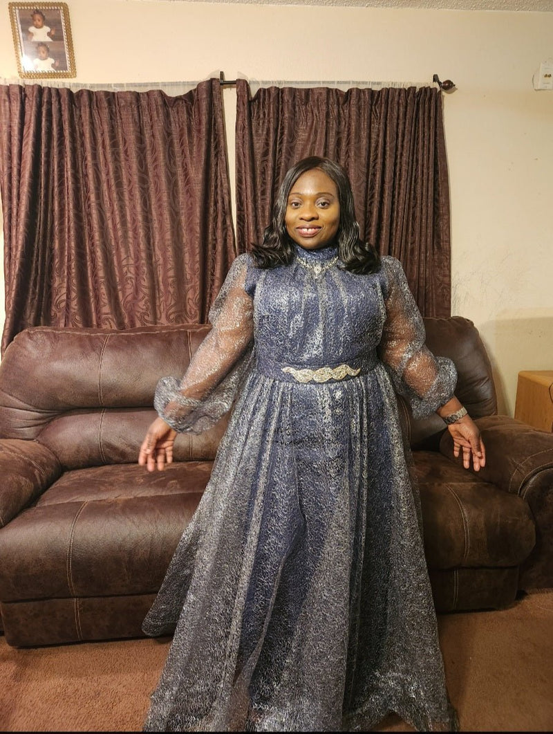 Mint green and purple belted long dress - Blessed_PTA_Collections