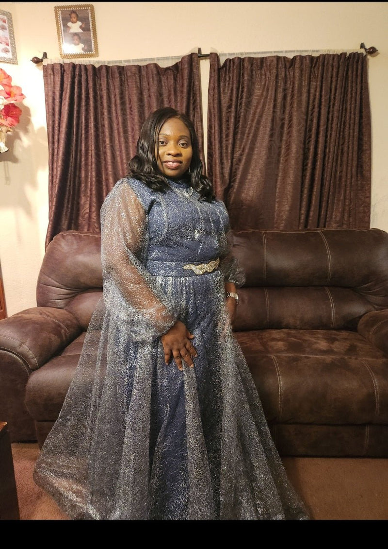 Mint green and purple belted long dress - Blessed_PTA_Collections