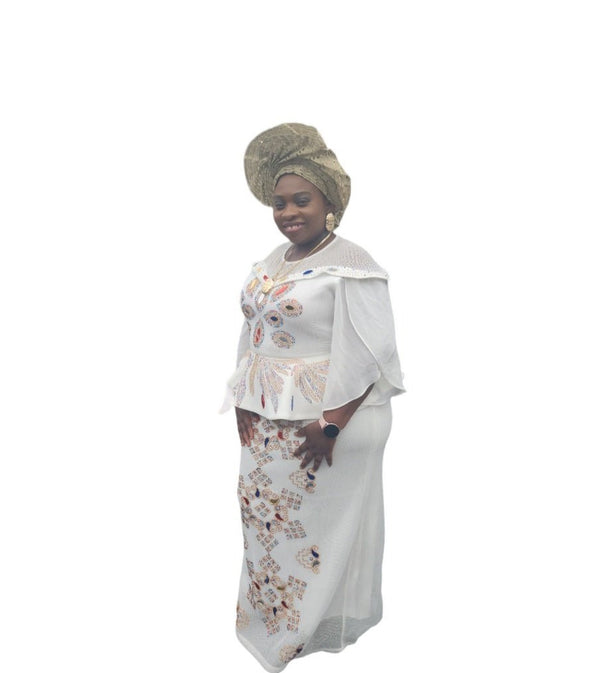 Peplum belted dress in white - Blessed_PTA_Collections