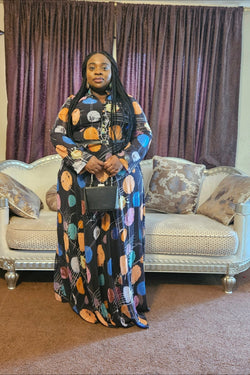Elegant Women's Dress with Patterned Design and Belt - Blessed_PTA_Collections