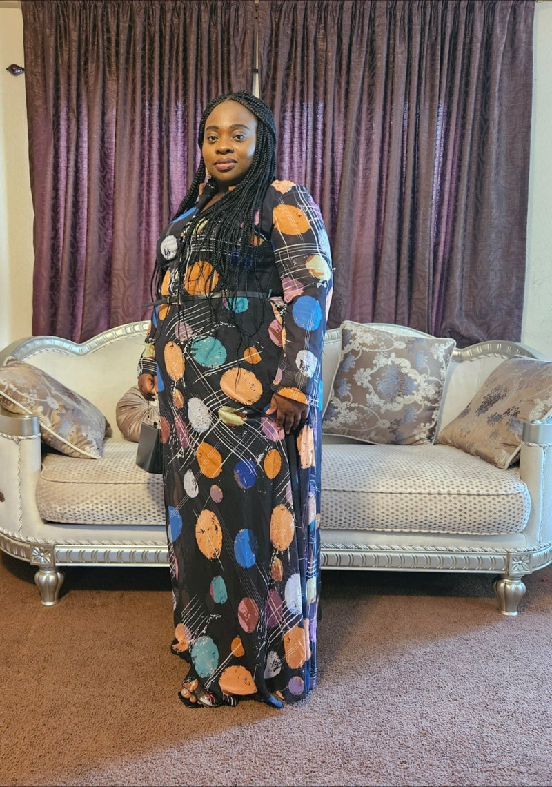 Elegant Women's Dress with Patterned Design and Belt - Blessed_PTA_Collections