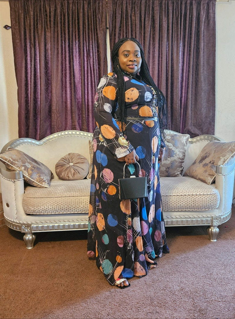 Elegant Women's Dress with Patterned Design and Belt - Blessed_PTA_Collections