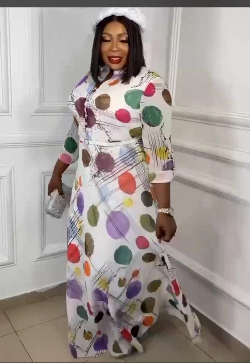 Elegant Women's Dress with Patterned Design and Belt - Blessed_PTA_Collections