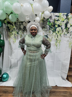 Mint green and purple belted long dress - Blessed_PTA_Collections