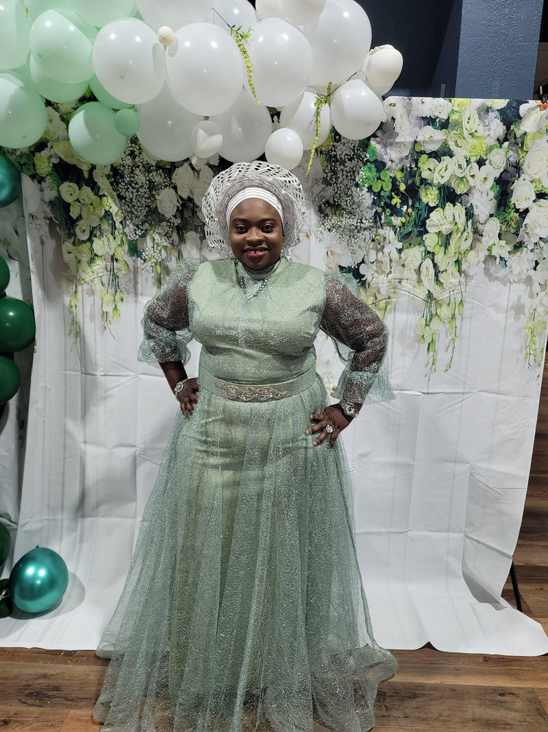 Mint green and purple belted long dress - Blessed_PTA_Collections