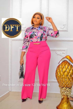 High Waist Plain Wide Leg Pants on Flowered Button Up Shirt - Women's Office Wear in Pink - Bottoms, Womenswear - Blessed_PTA_Collections