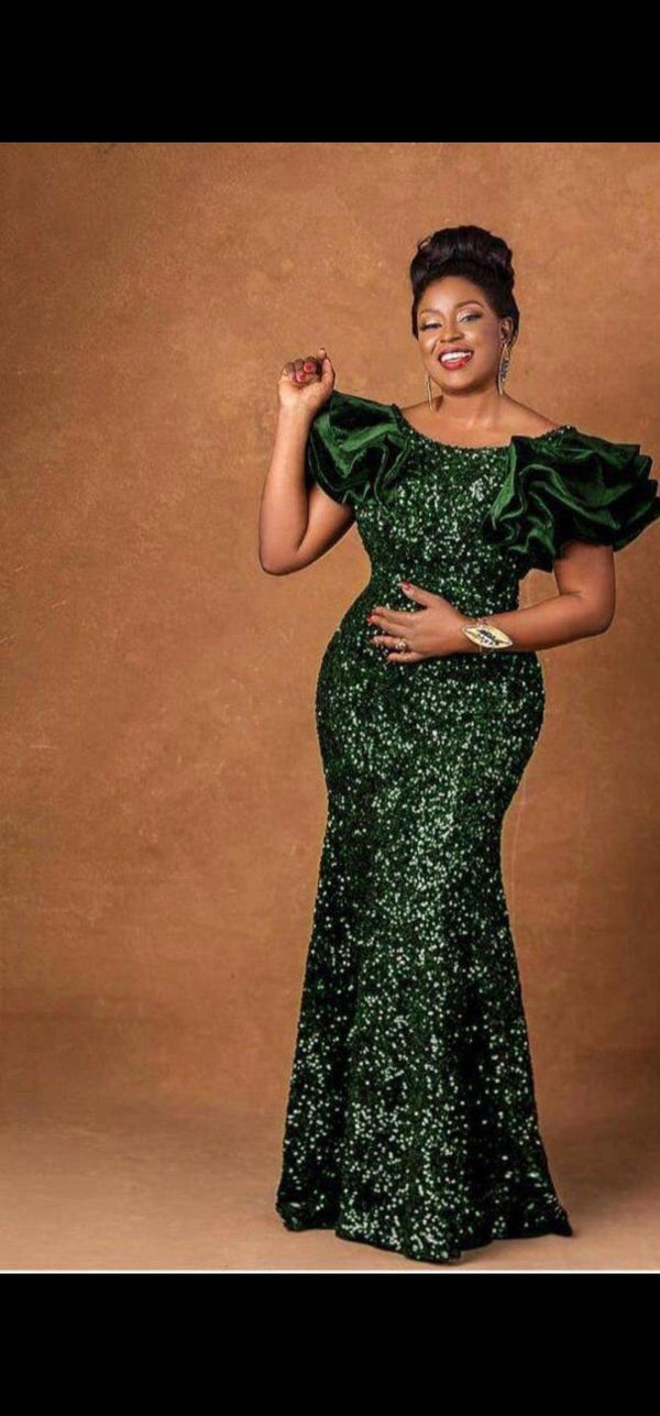 Sequins green dress with puffy sleeve - Blessed_PTA_Collections