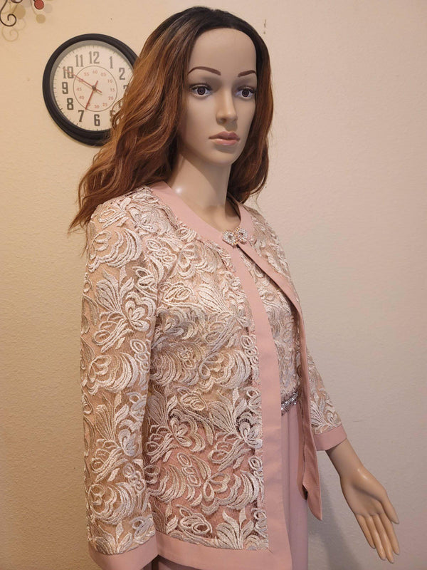 Pink lace jacket dress suit