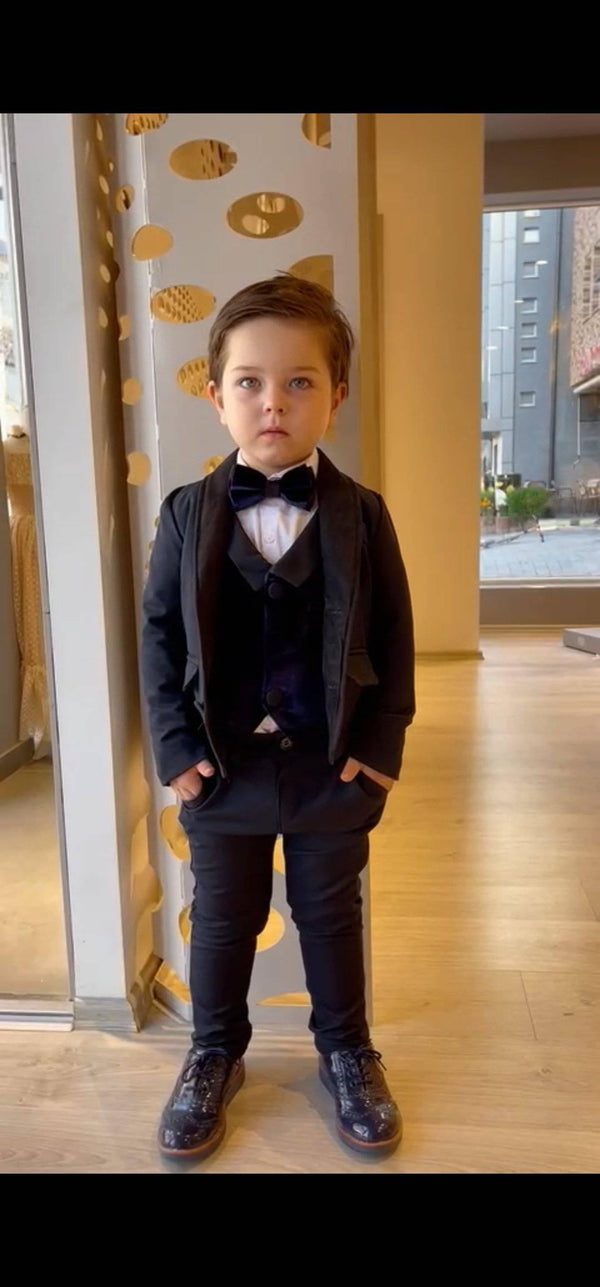 5pc boys black & dark blue suit